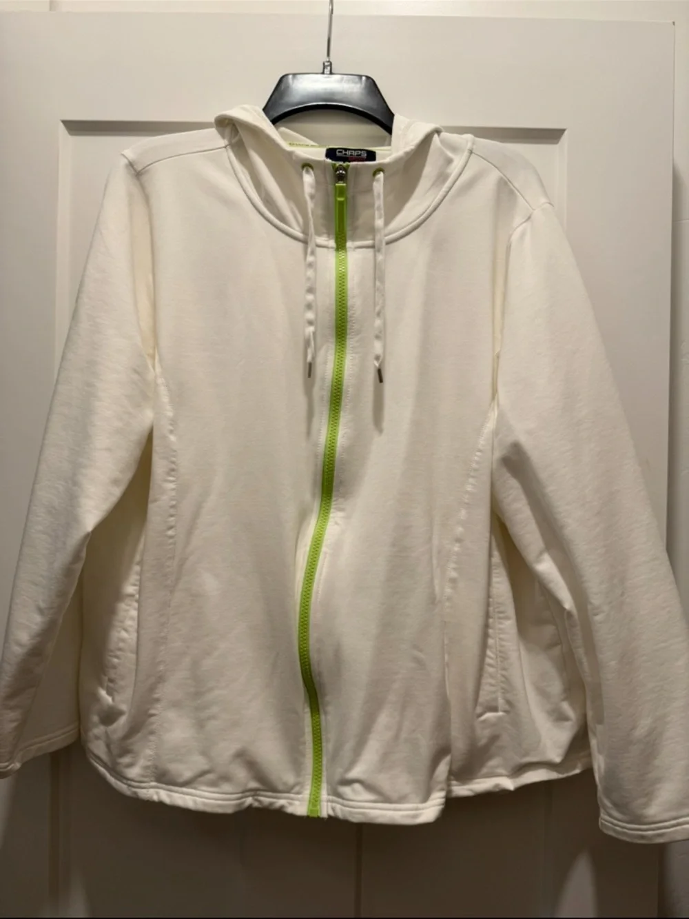 NWOT WOMENS CHAPS POLO WHITE ZIP UP COTTON JACKET SIZE 3X Lime Green and White - Picture 1 of 3